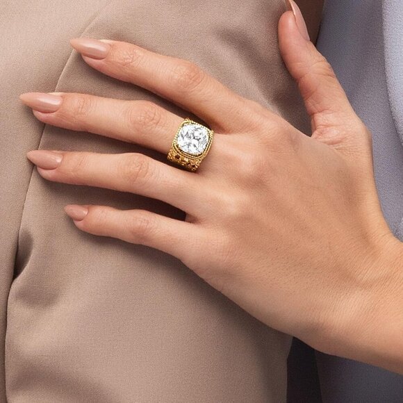 Women's  Gold Over Sterling Silver Statement Zirconia Granule Multi Strand Ring - Picture 2 of 8